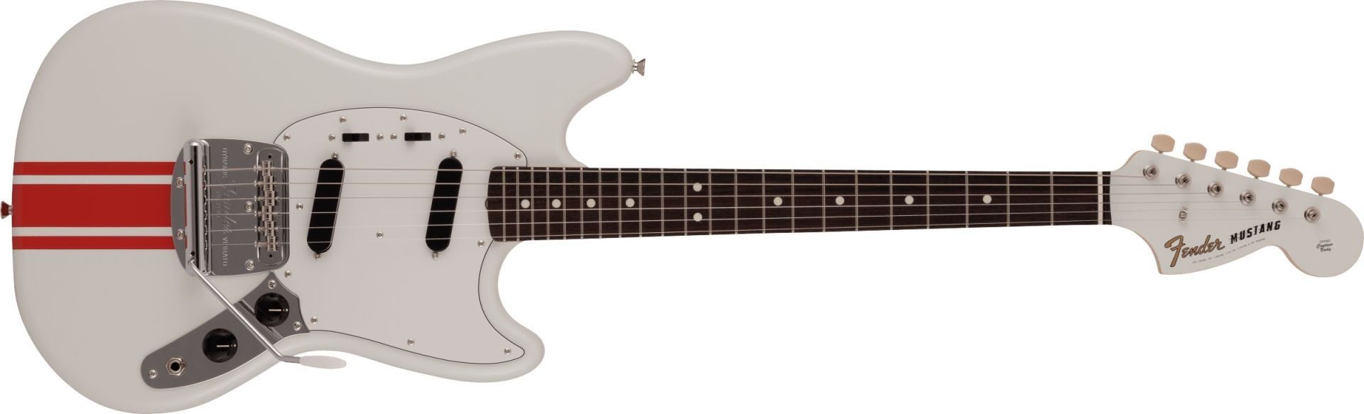 Fender 2023 Collection Made in Japan Traditional 60s Mustang Olympic White with Red Competition Stripe
