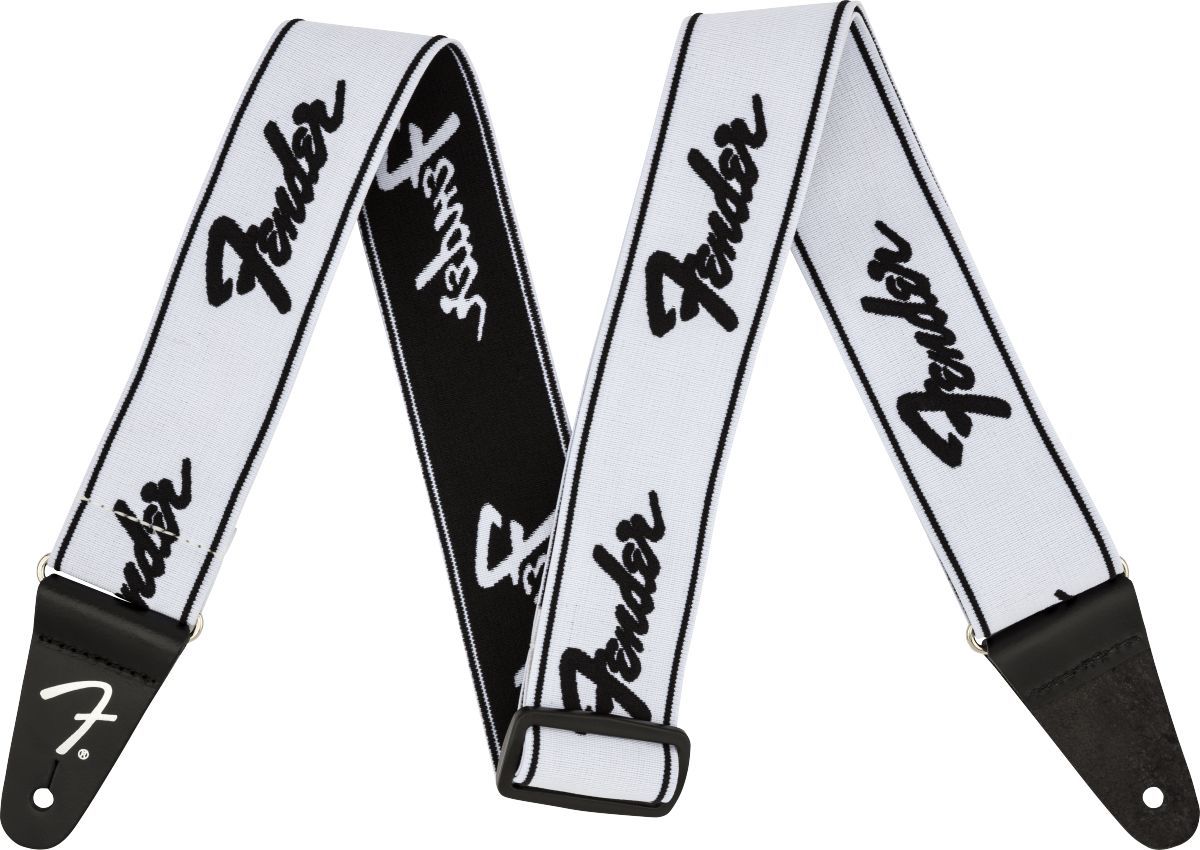 Fender WeighLess 2 Running Logo Strap White and Black