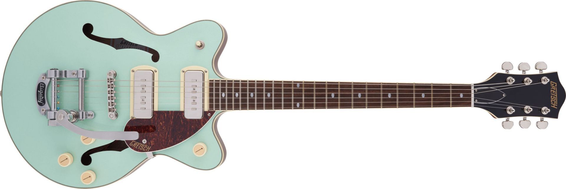 Gretsch Guitars G2655T-P90 Streamliner Center Block Jr. Double-Cut P90 with Bigsby Two-Tone Mint Metallic with Vintage Mahogany Stain