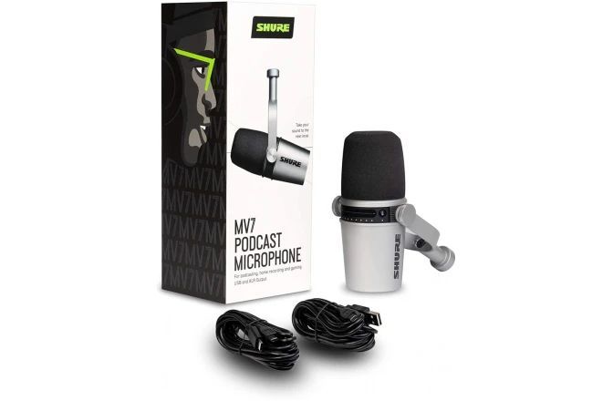 Shure MV7 Silver Microfoane Broadcast