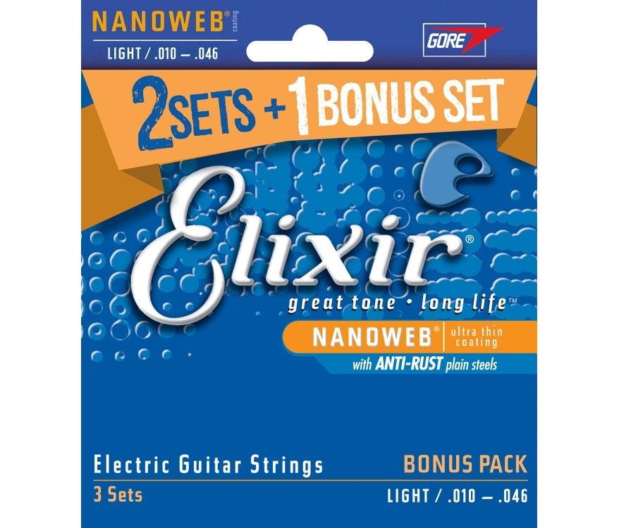 Pachet corzi 2+1 pt chitara electrica Elixir Nanoweb Light Pack