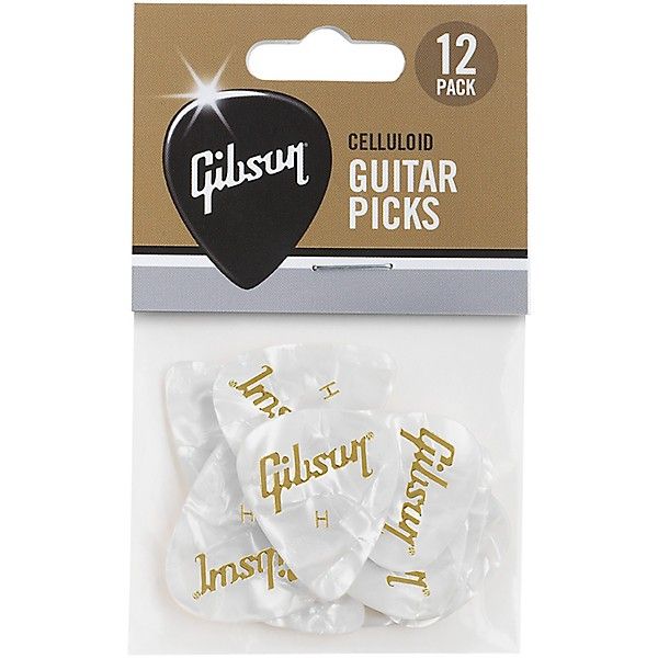Gibson Perloid White Picks Heavy 12 Pack