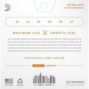 Daddario 10-47 Extra Light XS Phosphor Bronze Coated 3-Pack