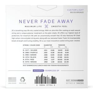 Daddario 11-52 Custom Light XS 80/20 Bronze Coated 3-Pack