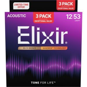 Elixir 16565 Bronze Nanoweb Light 12-53 3-Pack