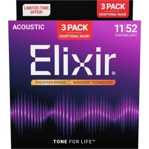 Elixir 16568 Nanoweb Phosphor Bronze 11-52 3-Pack