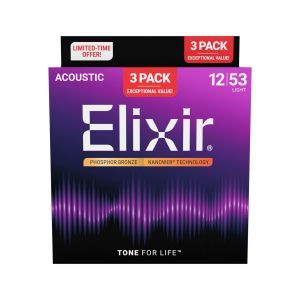 Elixir 16569 Phosphor Bronze Light 12-53 3-Pack