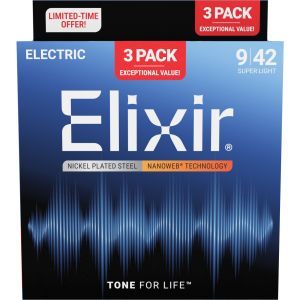 Elixir 16566 Nanoweb Super Light 9-42 3-Pack
