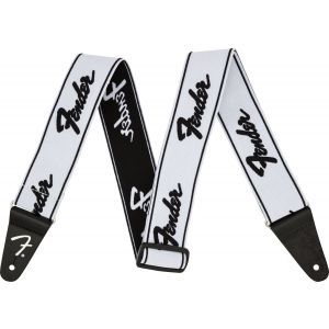 Fender WeighLess 2 Running Logo Strap White and Black