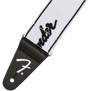 Fender WeighLess 2 Running Logo Strap White and Black