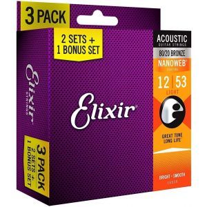 Elixir Nanoweb 3-Pack 80/20 Bronze Light 12-53
