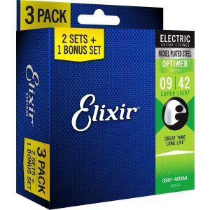 Elixir Optiweb 3-Pack Nickel Plated Steel Super Light 09-42 Elixir Optiweb 3-Pack Nickel Plated Steel Super Light 09-42